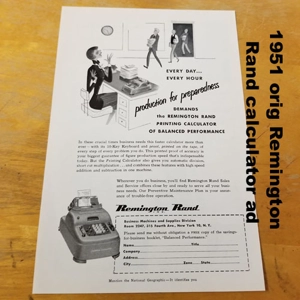 1951 orig Remington Rand calculator ad