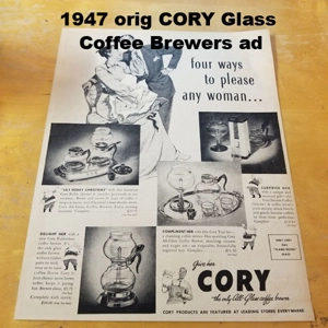 1947 orig CORY Glass Coffee Brewers ad