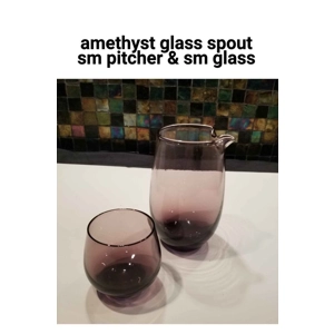 Amethyst glass handleless pinched spout pitcher & sm glass