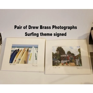 Pair of Drew Brass Photography signed surf theme photos