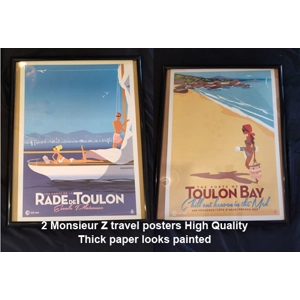 2 Travel posters by Monsieur Z lg size thick painted looking