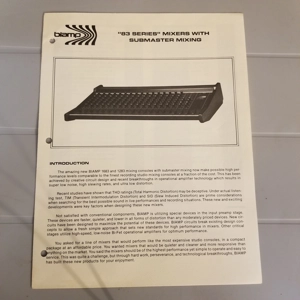 Original VIntage BiAMP 83 Series Mixers Dealer brochure