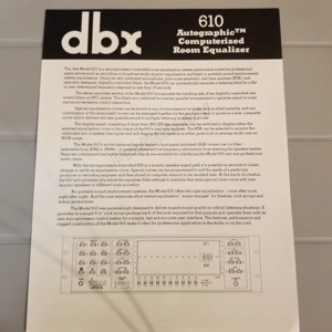Original vintage DBX 610 Room Equalizer Dealer info sheet