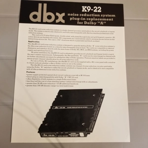 Original vintage DBX Model K9-22 Dealer info sheet