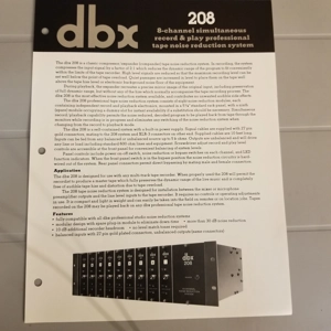 Original vintage DBX Model 208 tape noise reductions dealer info sheet