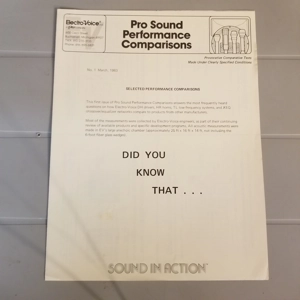 Original 1983 Electro-Voice Newsletter Performance Comparisons