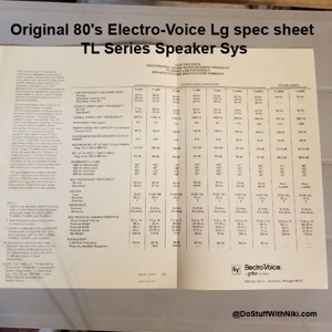Original 80's Electro-Voice Lg spec sheet TL Series Speaker Sys