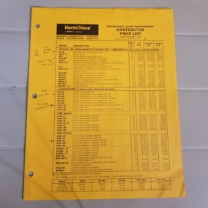 Original 1989 Electro-Voice Contractor Price List