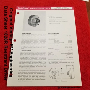 Original Vintage EV Engineering Data Sheet 1828R Reentrant Driver