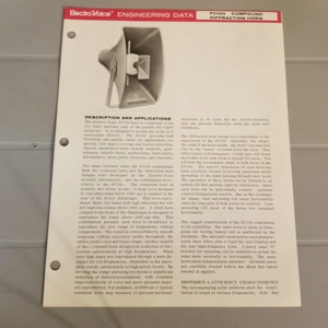 Original Vintage EV Engineering Data Sheet FC100 Horn