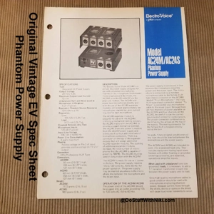 Original Vintage EV Spec Sheet Phantom Power Supply
