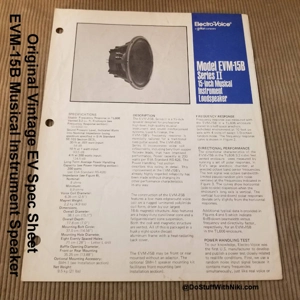 Original Vintage EV Spec Sheet EVM-15B Musical Instrument Speaker