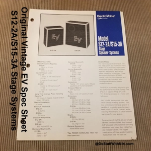 Original Vintage EV Spec Sheet S12-2A/S15-3A Stage Systems