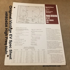 Original Vintage EV Spec Sheet HR6040A High Freq Horn