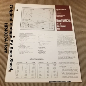 Original Vintage EV Spec Sheet HR4020A Horn