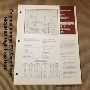 Original Vintage EV Spec Sheet HR9040A High Freq Horn