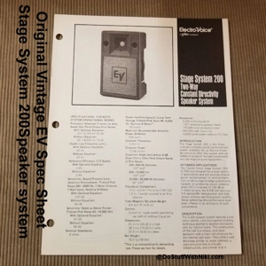 Original Vintage EV Spec Sheet Stage System 200Speaker system