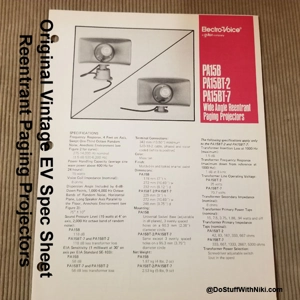 Original Vintage EV Spec Sheet Reentrant Paging Projectors