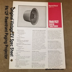 Original Vintage EV Spec Sheet PA12F Reentrant Paging Projector