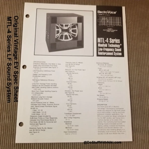 Original Vintage EV Spec Sheet MTL-4 Series LF Sound System