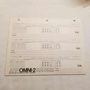 Original Vintage ARP OMNI-2 blank Synth notebook for sounds
