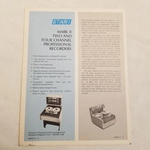 Original Vintage OTARI Spec sheet, Mark II Recorders