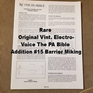 Original Vint. Electro-Voice The PA Bible Addition #15 Barrier Miking