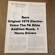 Original 1979 Electro-Voice The PA Bible Addition Numb. 1 Horns Drivers