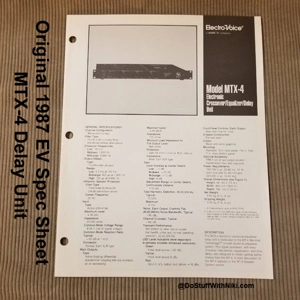 Original 1987 EV Spec Sheet MTX-4 Delay Unit