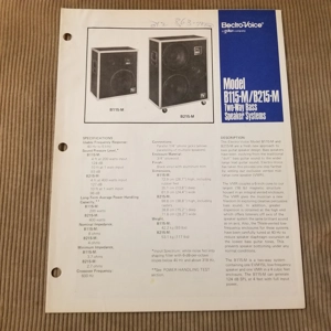 Original Vintage EV Spec Sheet Two-Way Bass Speaker Systems