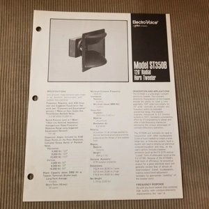 Original Vintage EV Spec Sheet ST350B Radial Horn Tweeter