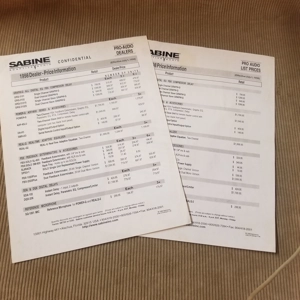 Original 1998 Sabine Dealer Price sheets