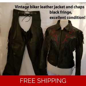 Vintage leather woman's biker jacket & Chaps set