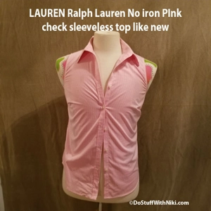 Lauren by RL pink check sleeveless blouse No Iron near new