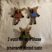 Set of 3 rustic wood jointed Moose ornaments