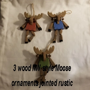 Set of 3 rustic wood jointed Moose ornaments