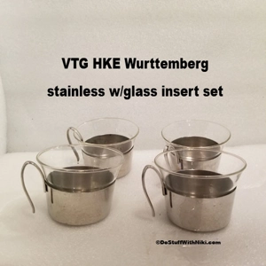 Vtg set of 4 HKE Wurttemberg stainless/glass cups