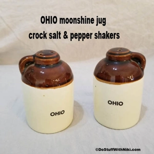 Vintage Ohio Crock moonshine jugs S&P shakers