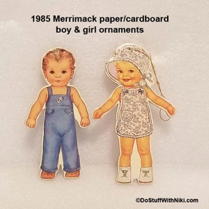 1985 Merrimack boy & girl paper/crdboard ornaments