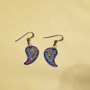 Jeweled Blue enamel teardrop earrings Sterling hooks