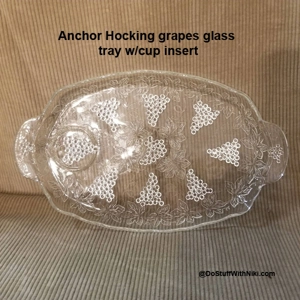 Anchor Hocking grapes glass tray w/cup insert
