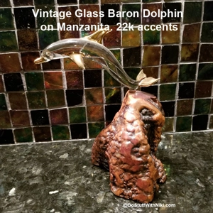 Vintage Glass Baron Dolphin on Manzanita. 22k accents