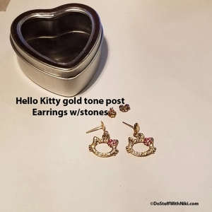 Hello Kitty goldtone with stones post earrings