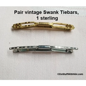 Pair vintage Swank Tiebars, 1 sterling