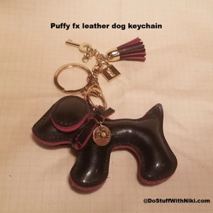 Puffed fx leather Dog love tag keychain w/charms