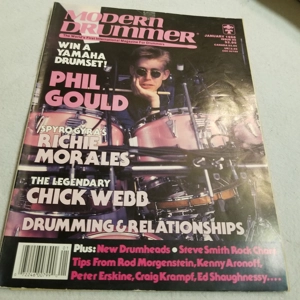 Jan. 1988 Modern Drummer Mag Phil Gould Richie Morales Neil Peart back