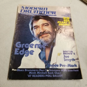 March 1987 Modern Drummer mag Graeme Edge, Win Neil Pearts Drums