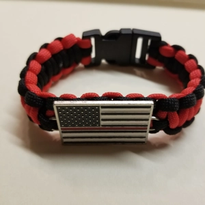 Paracord bracelet Thin red line Firefighter w/flag