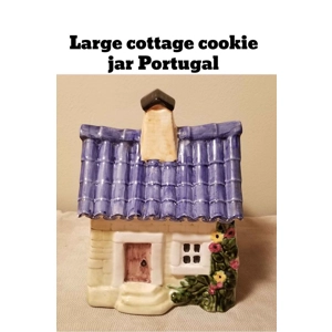 big cottage house cookie jar made in Portugal
