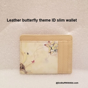 Tan leather Butterfly theme ID wallet slim